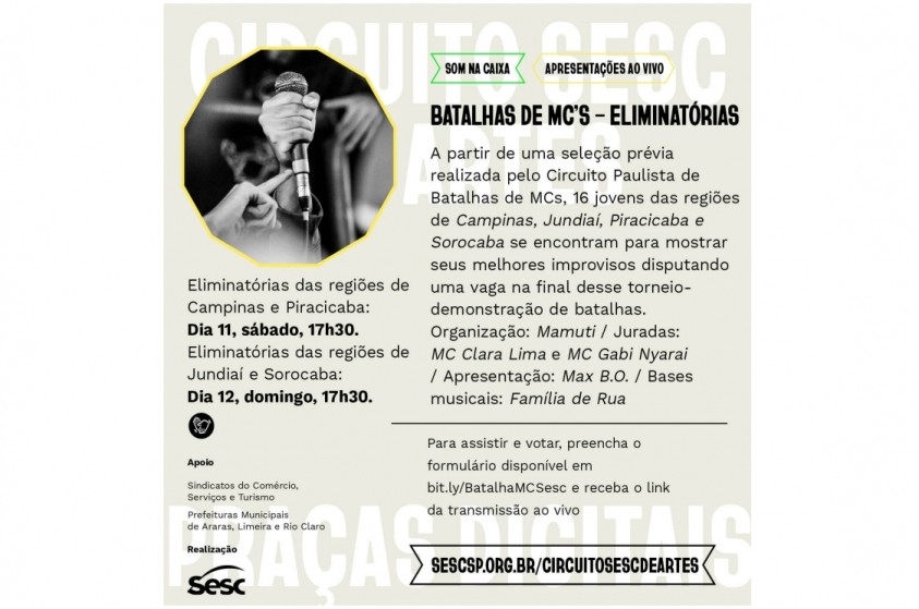 Circuito Sesc de Artes apresenta ''Batalha de MC's - Eliminatórias''