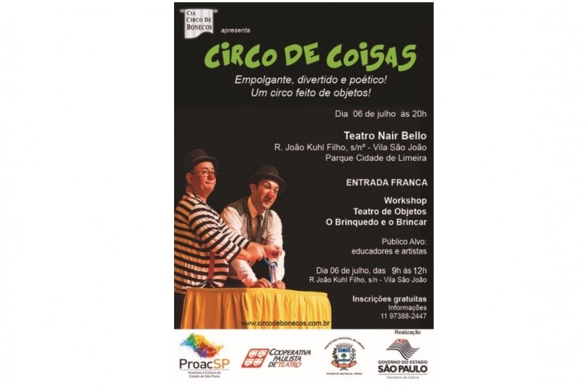 Cia Circo de Bonecos oferece workshop e espetáculo gratuitos nesta sexta