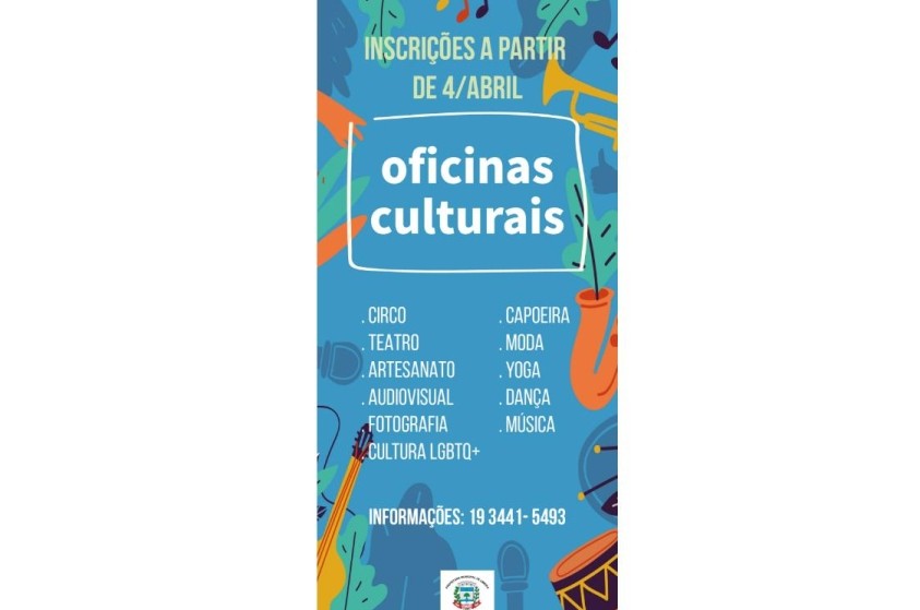 Abertas inscrições para 25 turmas de oficinas culturais nas áreas de artesanato, música, capoeira, cultura LGBTQIA , dança, fotografia e moda, em Limeira