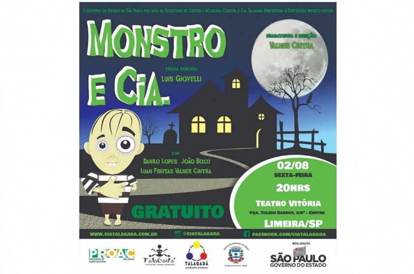 Espetáculo gratuito Monstro e Cia é hoje, no Teatro Vitória